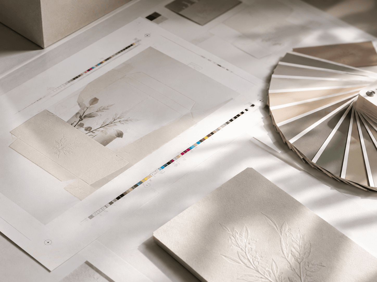 Pantone color strip beside an offset proof showing printed packaging color